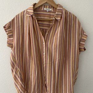 Madewell Shirt Short Cap Sleeve Button Up Stripes Top